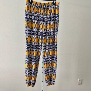 Jogger Pants Large Retro Geometric Print Stretch Hippie Festival Boho Streetwear
